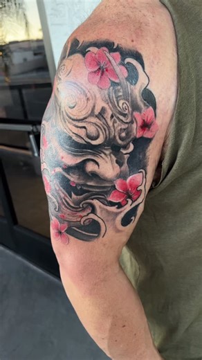 Japanese Death Mask • #tattoo #japanesetattooart #blackandgreytattoo #armtsttoo #masktattoo #tattoodesign #tattooideas #sandiegotattooartist #californiatattooer #latattooartist | Esteban Benitez