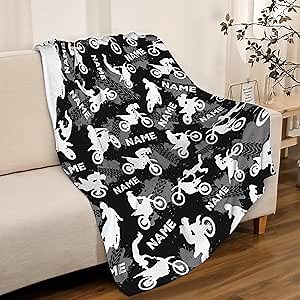 Personalized Motocross Dirt Bike Custom Blanket with Name, Super Soft, Air Conditioning, 80x60 Inches for Adults