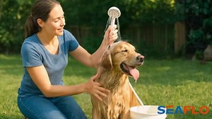 SEAFLO Portable Camping/Outdoor Shower, Rechargeable Battery, 2.64 Gallons Per Min, 40-Minute Runtime Outdoor Camping Pet Washing, Type-C Charging, 80" Hose (with or Without 2.6 Gallon Bucket)