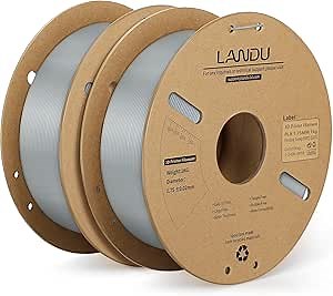 LANDU PLA Filament 1.75mm Grey 2KG, High Toughness and Stronger PLA 3D Printer Filament, Dimensional Accuracy +/- 0.02mm, Neatly Wound PLA 2 Pack 1kg Spool(2.2lbs) Fits for Most FDM 3D Printers