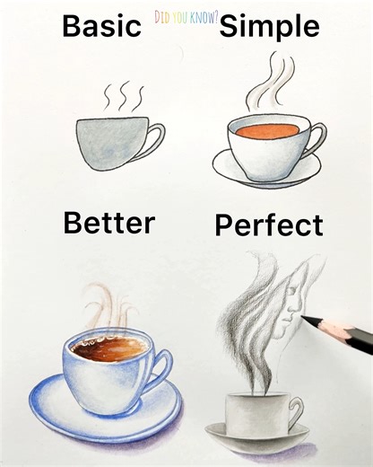 212K views · 1.1K reactions | Learn to Draw a Hot Cup of Tea - Basic vs Perfect | Did you know? | Facebook