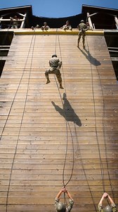 Climb up, jump down. The rappel tower is a core component of One Station Unit Training. Many people are apprehensive of heights, and this training event helps trainees build confidence in not only themselves, but their equipment and their teammates at the bottom of the tower who keep them safe during their descent. | U.S. Army Maneuver Center of Excellence