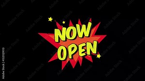 Now open! Word Retro Cartoon Comic Bubbles Popup Style Expressions, Comic style text video animation, Now open comic text message animation on black and green screen screen background.4K