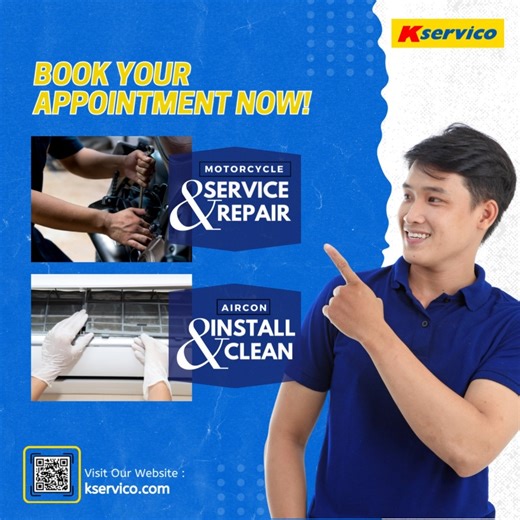 KServico Service Hubs are always at your service for: • Motorcycle Maintenance and Repair • Appliance Troubleshooting and Repair • Aircondition Installation and Cleaning Direct Message or call our KServico Service Hubs nearest you to book your appointments: Cubao Appliance Service Hub - 09989664392 Cubao MC Service Hub - 09989638977 Pasay Bajaj RE Service Hub - 09989638997 Balanga Service Hub - 09989640229 Lucban Service Hub - 09985830676 Tuguegarao Service Hub - 09989638907 Laoag Service Hub - 