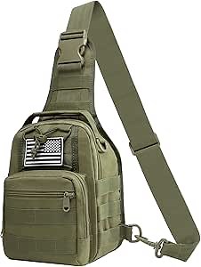 Jueachy Tactical Sling Bag Military Shoulder Molle Chest Pack Shoulder Sling Backpack with USA Flag Patch