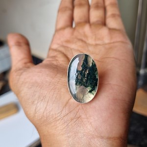 Large Oval Moss Agate Ring: Sterling Silver Boho Statement Jewelry - Etsy