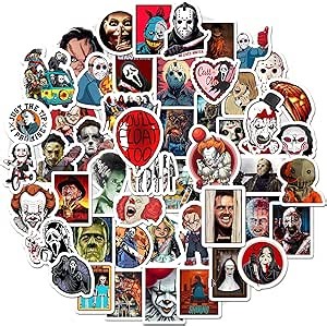 BRUHHH! 50 Horror Decorations - Spooky Vinyl Waterproof Stickers for Water Bottles & Halloween
