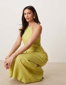 ASOS DESIGN linen racer maxi sunsundress in lime green  | ASOS