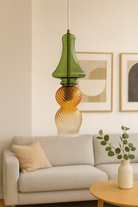 Handblown Glass Pendant Light: Green & Orange Kitchen Lighting - Etsy Canada