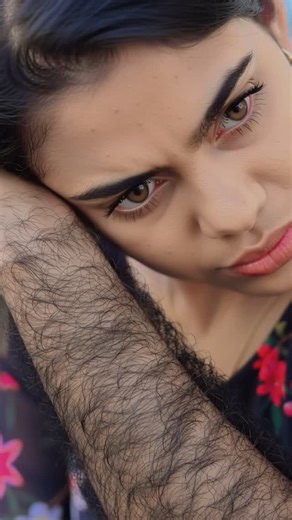 Empowering Hairy Women on Instagram: "More pics + weekly clips waiting — link in bio. Kanisha lowers her gaze, super hairy arms folded gently—sadness soft on her face, but every strand still whispering strength she doesn’t hide. #HairyArms #IndianGirl #NaturalConfidence #UnapologeticBeauty #EvenInSadness #EmpoweringHairyWomen"