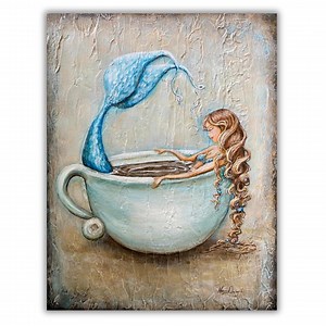 Mermaid in Coffee Mug Art Print, Coastal Decor - Etsy