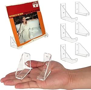 Vinyl Record Shelf Wall Mount 6 Pack, Clear Acrylic Vinyl Holder Wall Display Stand Record Album Shelves Wall Mounted Display for LP, CD Display, Card Collection, Magazine in Office Home