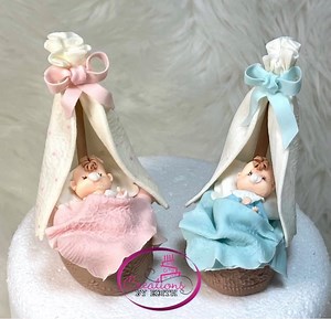 Baby in Brown Bassinet Cake Topper/baby Shower/cold Porcelain - Etsy