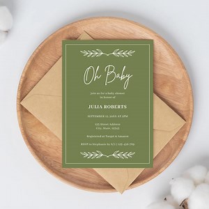 Olive Green Baby Shower Invitation Template: Gender Neutral (digital Download) - Etsy