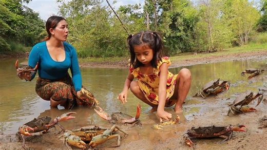 8.1K views · 51 reactions | Found catch many crab and pick a lot egg in flood forest- Cooking crab with egg eating delicious | CHEF GIRL | Facebook