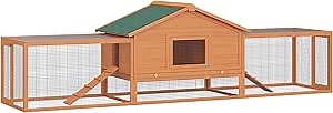PawHut 2-Story Large Wooden Rabbit Hutch Pet House with Ramps, Lockable Doors, Run Area and Asphalt Roof for Outdoor Use
