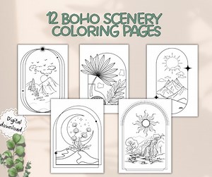12 Boho Scenery Coloring Pages | Printable Bohemian Landscape Coloring Sheets | Relaxing Nature Art for Adults & Kids | Instant Download - Etsy Canada