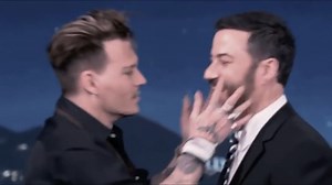 1K views · 22 reactions | Throw Back::Funny DudeJohnny Depp greeted Jimmy Kimmel with a big kiss on the lips while joining his chat show taped in Hollywood. The 53-year-old actor at first dropped a white handkerchief on the ground as he took the stage and Kimmel, 49, bent over and picked it up.(Source JimmyKimmel Chat Show) #JohnnyDepp #johnnydeppforever #jimmykimmel #jimmykimmellive | Reality NewsBlogg & Entertainments | Facebook