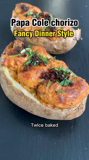 Homemade fancy dinner; Twice baked chorizo 🥔😋 #dinnerideas #dinnerrecipe #fancydinner #chorizo #twicebakedpotatoes #reels | Josh Elkin