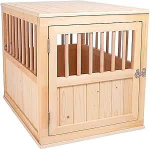 Wood Dog Crate Furniture Kennel for Medium Dogs 36 inch End Table Indoor Dog House Torched Farmhouse Style (Natural V)