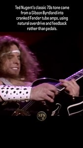 Ted Nugent’s guitar style is most closely associated with his use of the Gibson Byrdland semi-hollow guitar, which defined his raw, high-volume sound in the 1970s when paired with cranked Fender tube amps, particularly Twin Reverbs, relying on natural overdrive and feedback rather than effects. During the late 1980s and early 1990s with Damn Yankees, Nugent expanded his setup to include solid-body guitars such as Gibson Les Pauls, Paul Reed Smith models, and other custom instruments, alongside h