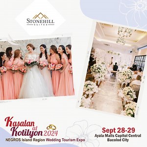 Take advantage of special, marked down rooms and event packages of Stonehill Suites in #Kasalan2024 in NEGROS Island Region Wedding Tourism Expo happening on September 28-29, 2024 in Ayala Malls Capitol Central, Bacolod City!❤️ 📌 Visit and pre-register via https://bit.ly/3NxfLha to join our amazing expo and raffle draw. Free Admission! #18thyear #NationalWeddingRoadshow #NIRWedding #NegrosWedding #BacolodWedding #DumagueteWedding #SiquijorWedding #NegrosIslandRegionWeddingExpo #BacolodBridalFai