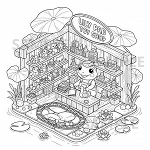 Frog Coloring Page Printable PNG PDF, Cute Frog Toy Shop Keeper Coloring Sheet, Animal Shop Coloring Page for Kids and Adults, Digital Print - Etsy UK