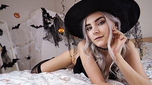 Cute horny witch gets facial and swallows cum - Eva Elfie