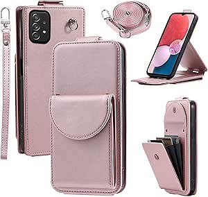 Wallet Case for Samsung Galaxy A13 4G/5G with Multiple Card Slots Organ Purse, Ring Buckle Wrist Strap Shoulder Strap, Card Holder Stand Phone Cover for A04s M13 G5 A 13 LTE 13A 2022 Rose Gold