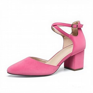 [Hot Item] Fuchsia Microfiber Pointed Toe Ankle Strap Lady Shoes Women Heels