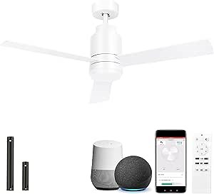 YITAHOME 52 Inch White Ceiling Fan with Light and Remote, App Control, Modern Smart Ceiling Fan Compatible with Alexa Google Home for Indoor Outdoor, Reversible Quiet Motor, Memory Function
