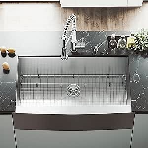 VIGO VG3620CK1 36 Inch Single Bowl 16 Gauge Stainless Steel Commercial Grade Farmhouse Apron Front Kitchen Sink, Rounded Corners and SoundAbsorb Technology