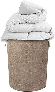 Extra Large Laundry Basket Storage Hamper Drawstring Waterproof Round Linen Collapsible Storage Basket for Toy Organizer, Nursery Hamper, Bathroom, Brown