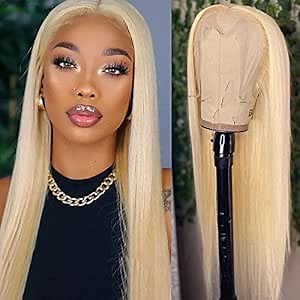 QD-Tizer Blonde Hair Lace Front Wig Long Straight Blonde Wig Natural Hair Heat Resistant Fiber Synthetic Lace Front Wigs for Fashion Women 24 inch