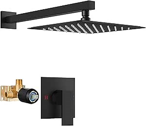 Airuida Shower Faucet Set Bathroom Rain Shower System SUS304 Stainless Steel Single Handle With Male Threads Rough-in Valve Shower Trim Kit 10 Inch Wall Mount Shower Head Matte Black