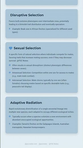 Natural Selection: Types directional, stabilizing, disruptive, sexual selection, adaptive radia...