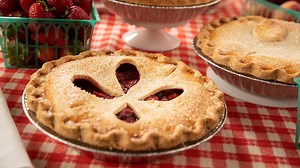 The holes in our signature cream cheese pie crust are practical as well as decorative, since they let the steam from the strawberry filling vent while baking. Get your order in at tinyurl.com/131sp soon; this pie is only available through Labor Day weekend! | Sweet Perfections Bake Shoppe | Facebook