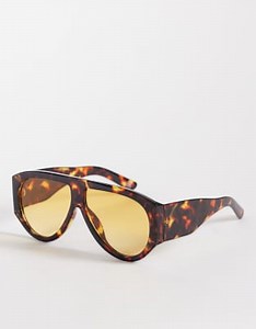 ASOS DESIGN wide temple chunky aviator sunglasses in tort with pale orange lens | ASOS