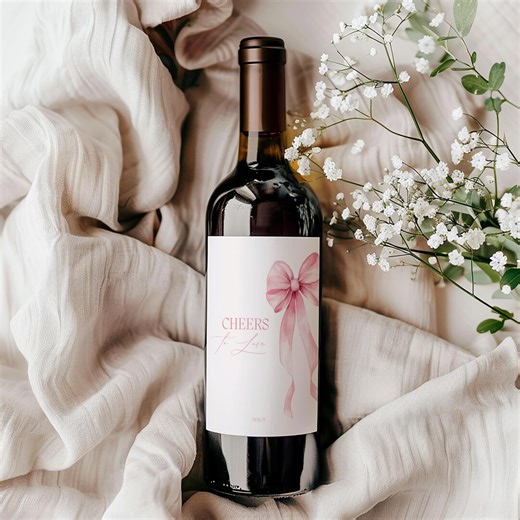 Pink Bow Wine Label Template, Coquette Bridal Shower, Champagne Bottle Decor (editable Canva) - Etsy