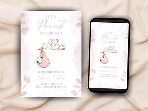 Baby Snoopy Shower Invitation | Pink Stork, Girl (canva Template, Printable & Mobile Version) - Etsy Canada