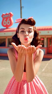 💋 Kisses from Route 66 💄⁠ ⁠ A road trip through time—classic cars, desert sun, and a kiss at every stop.⁠ ⁠ Featuring vintage glam, 50s fashion, and retro romance all the way down Route 66.⁠ ⁠ #Route66 #RetroAesthetic #VintageFashion #Reels #PolkaDots #RedLips #Americana | Vintage Memories 66