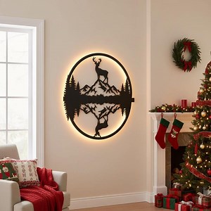 Christmas Laser File Deer Mountain SVG, Monogram Metal Sign Wall Art, Winter Scene CNC File - Etsy