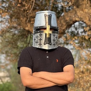 Knight Templar Crusader Helmet Medieval Great Helm Handmade Steel Brass Gift
