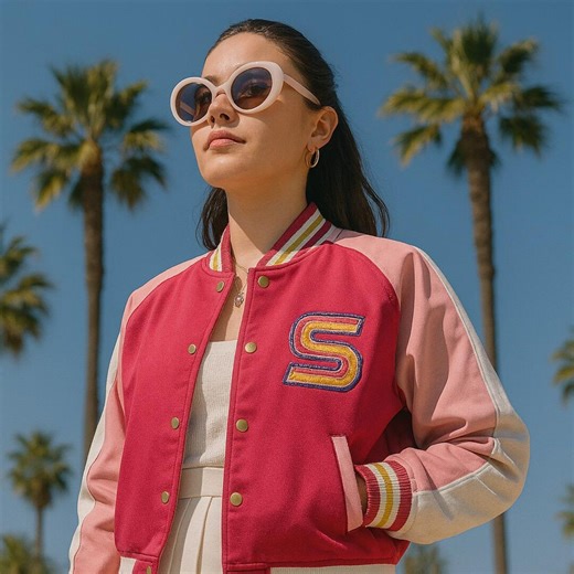 Pink Varsity Jacket Women, Letterman Bomber Jacket With S Patch, Retro College Style Jacket, Custom Initial Jacket, Trendy Streetwear Gift - Etsy