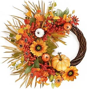 BestTrendy 26 Inch Large Thanksgiving Wreath, Fall Wreaths for Front Door Outside Harvest Autumn Fall Wreath Fall Door Wreath Large Fall Outdoor Wreath for Outdoor/Indoor