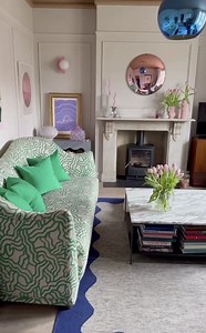 Abstract shapes and audacious patterns meet traditional features in 2 Lovely Gays' inspiring living room. 睊 : Farringdon in Midnight https://bit.ly/3ryQLh5?utm_source=facebook&utm_medium=social&utm_campaign&utm_content=ap_ltqzqncbls | Arada Stoves | Facebook