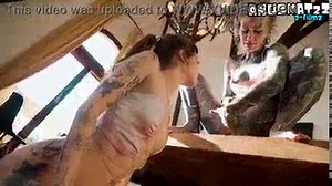 Lesbian Goth's Tattooed Asshole Dildo Play