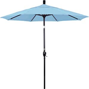 California Umbrella 7.5' Round Aluminum Market Umbrella, Crank Lift, Push Button Tilt, Black Pole, Sunbrella Air Blue