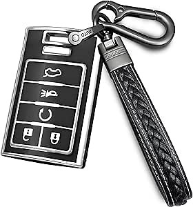 Amazon.com: Yonmcfn Cadillac Key Case with Metal/Leather Keychain, TPU 5-Button Compatible with CTS DTS SRX STS Carlo Impala Escalade, Black : Clothing, Shoes & Jewelry