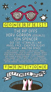 Here it is! A (nearly) complete list of the bands coming from around the globe to Memphis for Gonerfest 21. We're so pumped! We'll put the rest of the Golden Passes on sale next Thursday, May 30, at noon CST, at gonerfest.com. And we'll have a complete schedule including DJs and MCs posted there as well by then. Heads up, there's more action than in past years on Sunday this year - so plan accordingly! . Super cool art by Eric Sea! . . The Rip Offs Derv Gordon (Equals) Jon Spencer Gee Tee Etran 